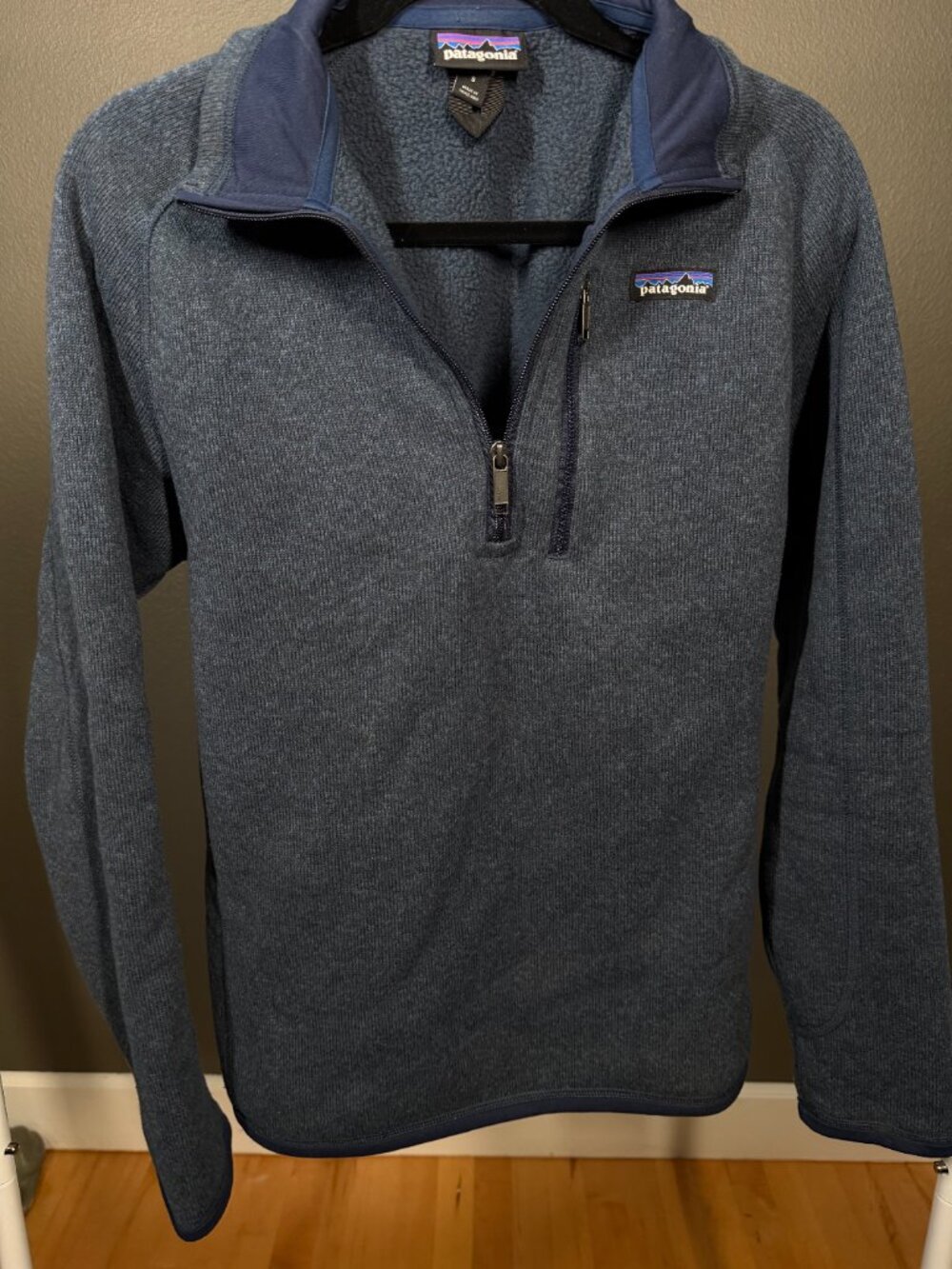 Patagonia Sweater Mens S Navy Fleece Lined Patch Logo Long Sleeve Quarter-Zip